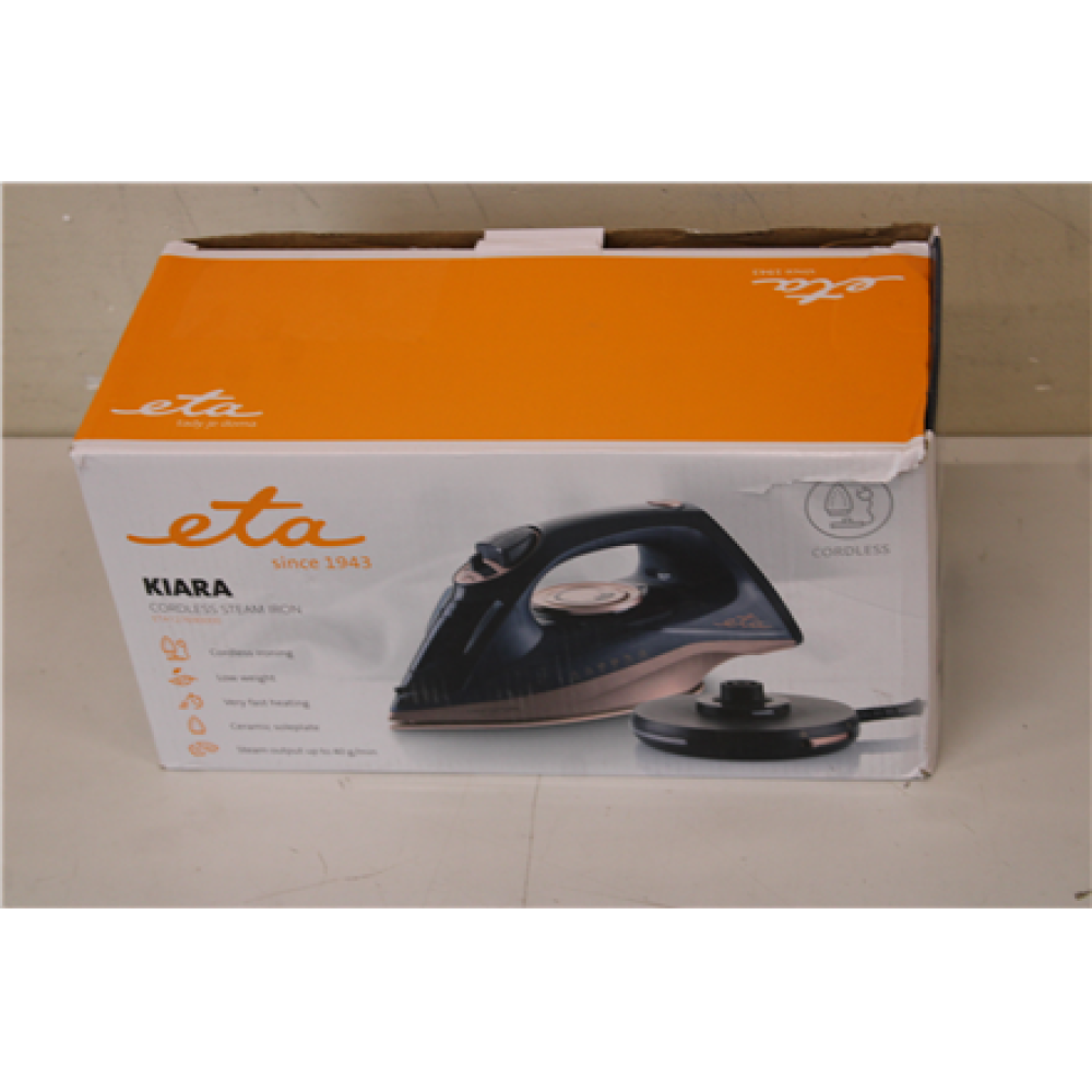 SALE OUT. ETA ETA127690000 Kiara Iron, Ceramic, 2200 W, Water tank 220 ml, Black , ETA , Iron , Kiara ETA127690000 , Cordless Steam Iron , 2200 W , Water tank capacity 220 ml , Continuous steam 40 g/min , Steam boost performance 90 g/min , Black , DAMAGED