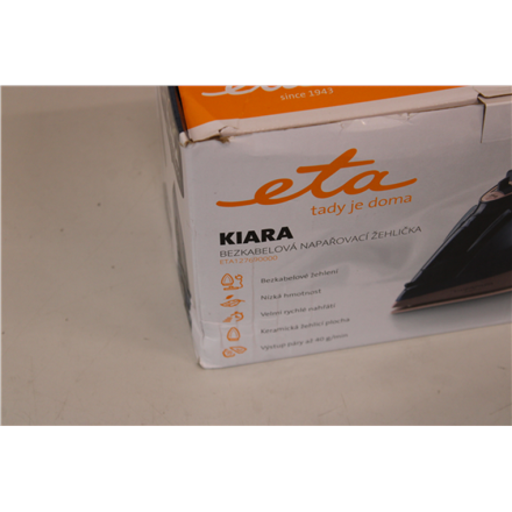 SALE OUT. ETA ETA127690000 Kiara Iron, Ceramic, 2200 W, Water tank 220 ml, Black , ETA , Iron , Kiara ETA127690000 , Cordless Steam Iron , 2200 W , Water tank capacity 220 ml , Continuous steam 40 g/min , Steam boost performance 90 g/min , Black , DAMAGED