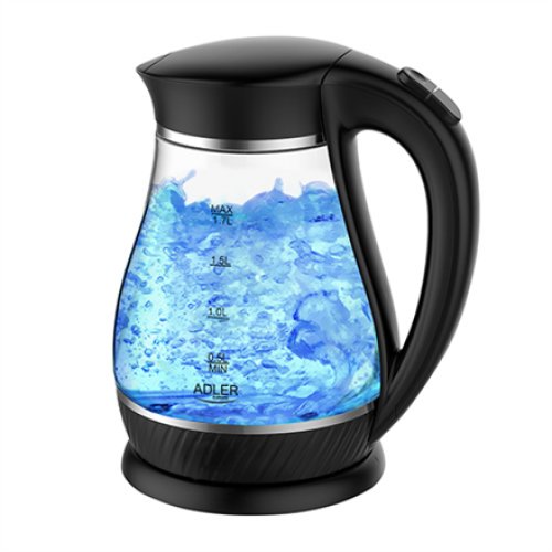 Adler , Kettle , AD 1274 , Standard , 2200 W , 1.7 L , Plastic/Glass , 360° rotational base , Black/Transparent