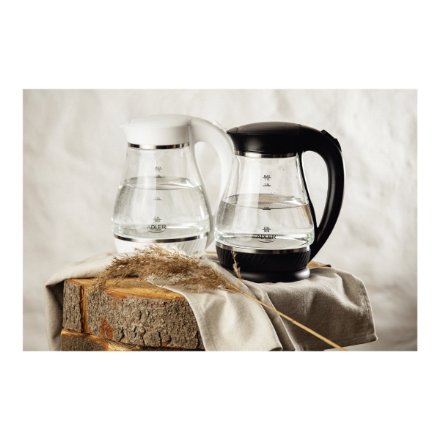 Adler , Kettle , AD 1274 , Standard , 2200 W , 1.7 L , Plastic/Glass , 360° rotational base , Black/Transparent