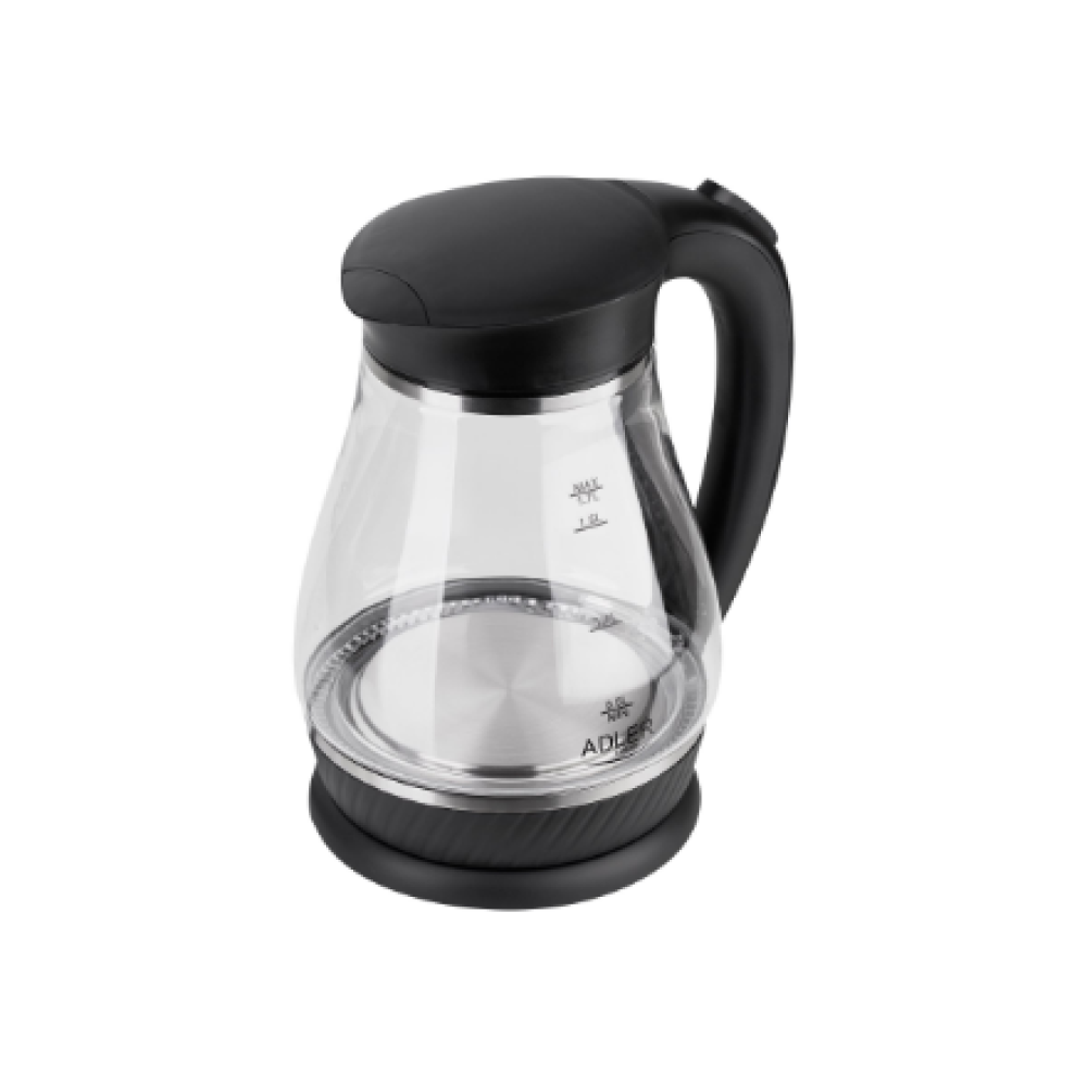Adler , Kettle , AD 1274 , Standard , 2200 W , 1.7 L , Plastic/Glass , 360° rotational base , Black/ transparent