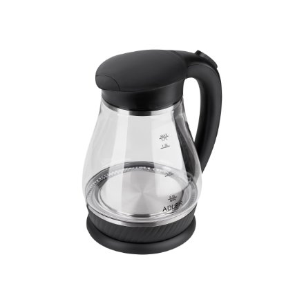 Adler , Kettle , AD 1274 , Standard , 2200 W , 1.7 L , Plastic/Glass , 360° rotational base , Black/Transparent