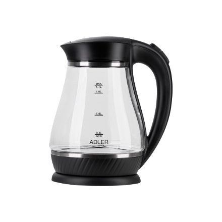 Adler , Kettle , AD 1274 , Standard , 2200 W , 1.7 L , Plastic/Glass , 360° rotational base , Black/Transparent