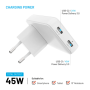Fixed Slim Traveller 2xUSB-C Travel Charger with world adapters, GaN, 45W , White