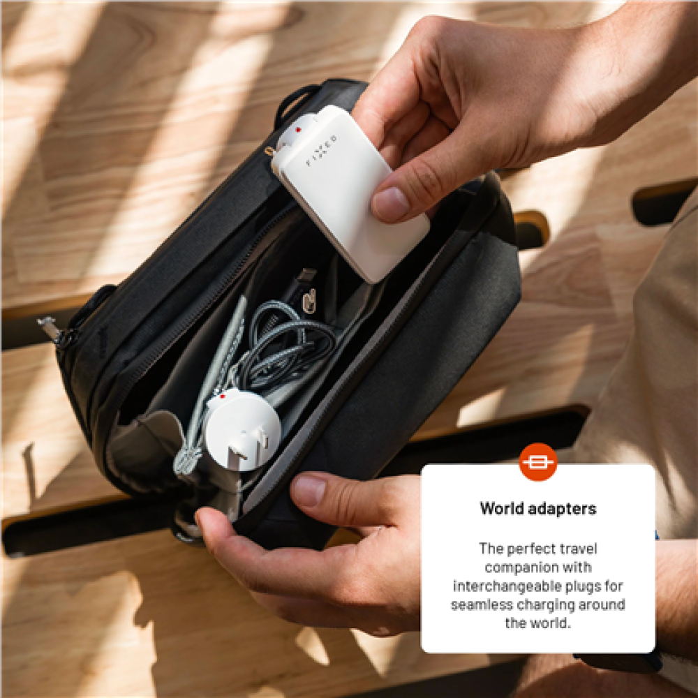 Fixed Slim Traveller 2xUSB-C Travel Charger with world adapters, GaN, 45W , White
