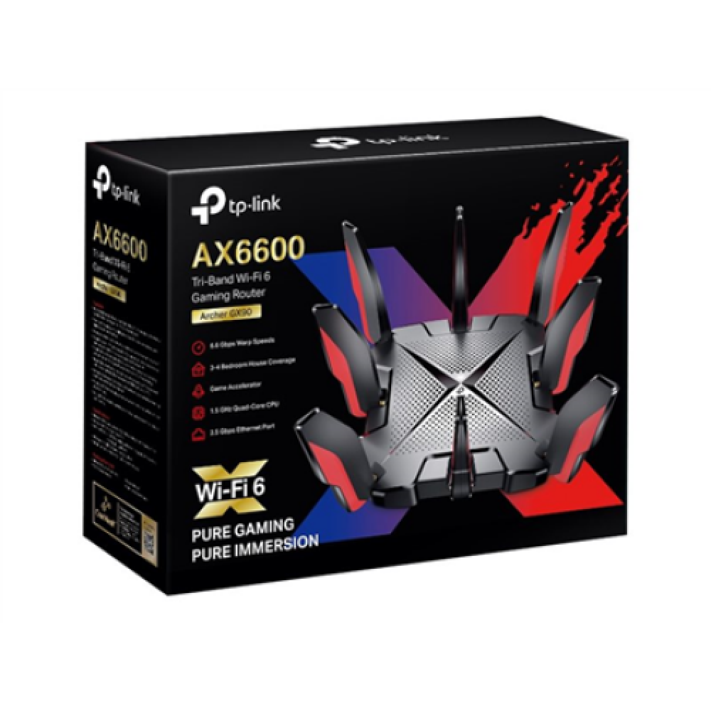 Archer GX90 , 802.11ax , 574+1201+4804 Mbit/s , 10/100/1000 Mbit/s , Ethernet LAN (RJ-45) ports 3 , MU-MiMO Yes , No mobile broadband , Antenna type 8xExternal , 1× USB 3.0, 1× USB 2.0