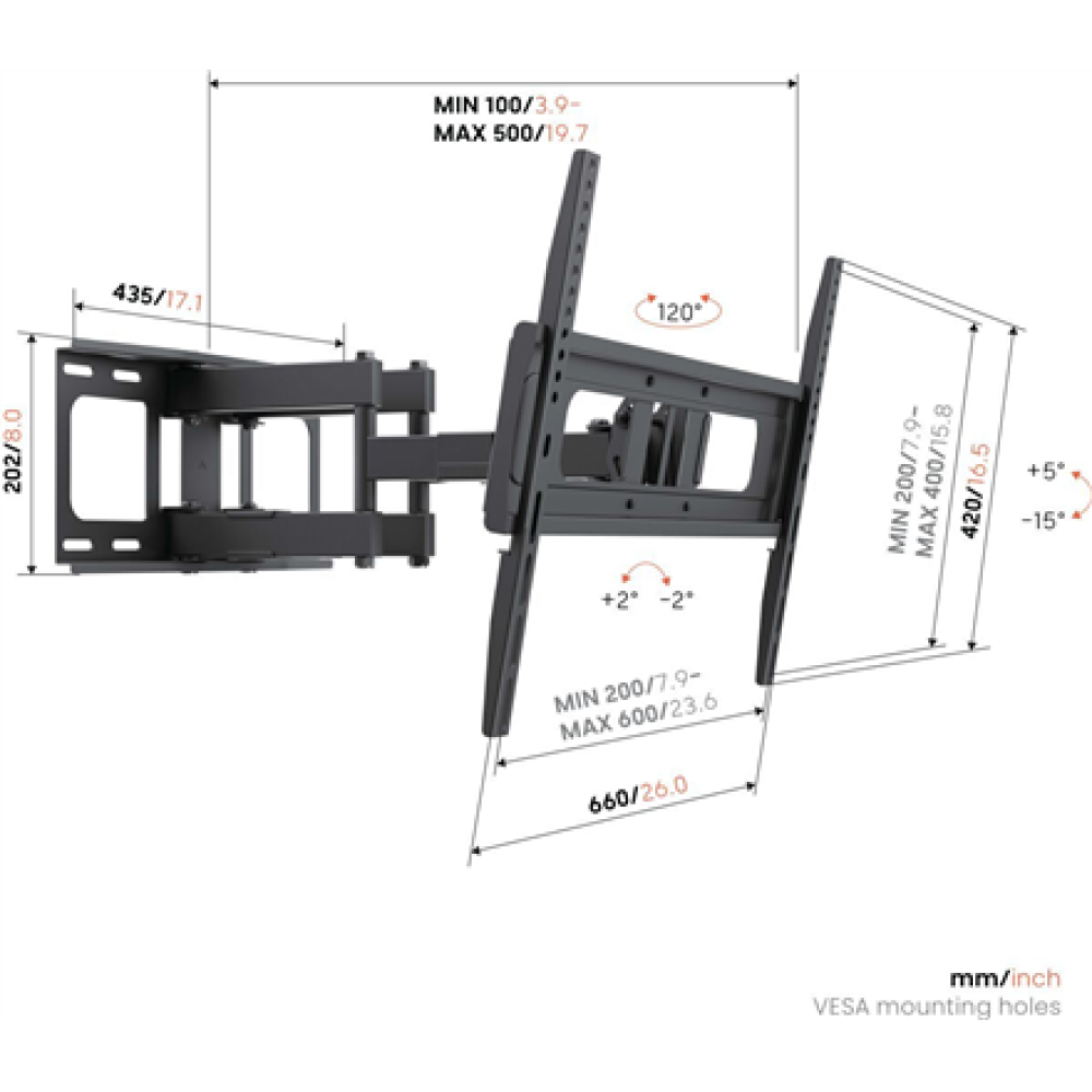 Vogels Wall mount , UP 6053 Full-Motion TV Wall Mount L , 40-80 , Rotate, Tilt , Maximum weight (capacity) 40 kg , Black