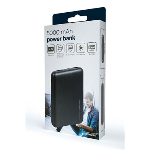 Gembird , Power Bank , PB05-02 , 5000 mAh , 2 x USB-AF , Black
