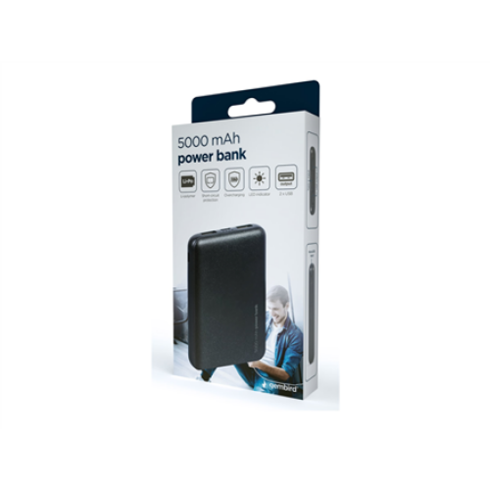 Gembird , Power Bank , PB05-02 , 5000 mAh , 2 x USB-AF , Black