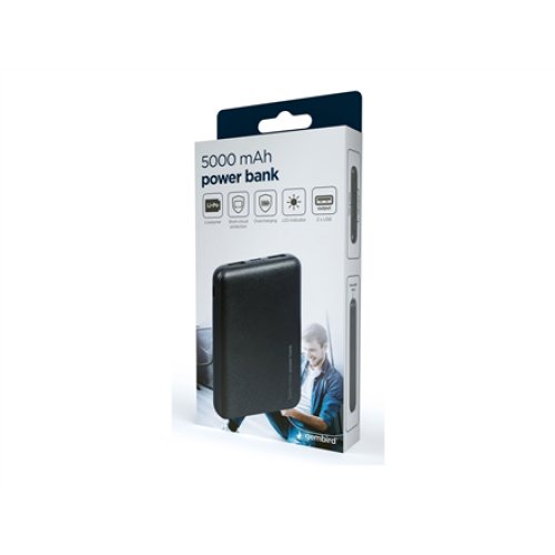 Gembird , Power Bank , PB05-02 , 5000 mAh , 2 x USB-AF , Black