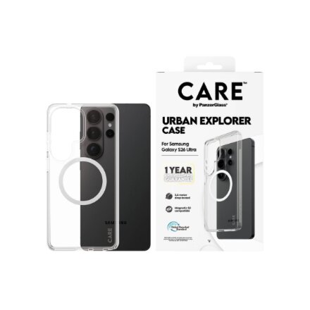CARE by PanzerGlass Urban Explorer Case Transparent w. White Qi Samsung New Galaxy S26 Ultra , PanzerGlass