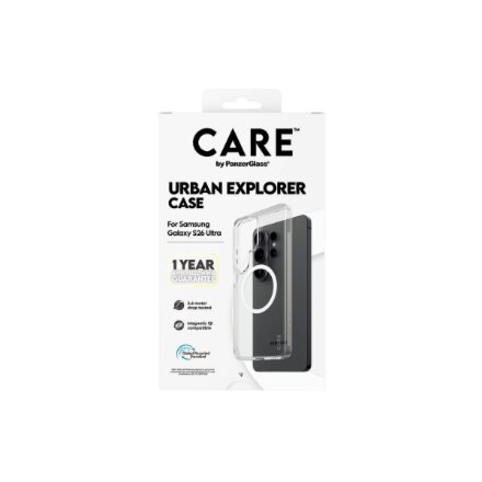 CARE by PanzerGlass Urban Explorer Case Transparent w. White Qi Samsung New Galaxy S26 Ultra , PanzerGlass