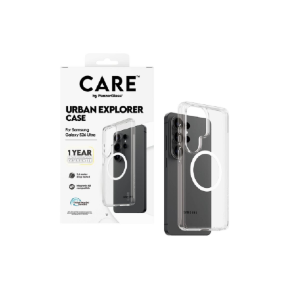 CARE by PanzerGlass Urban Explorer Case Transparent w. White Qi Samsung New Galaxy S26 Ultra , PanzerGlass