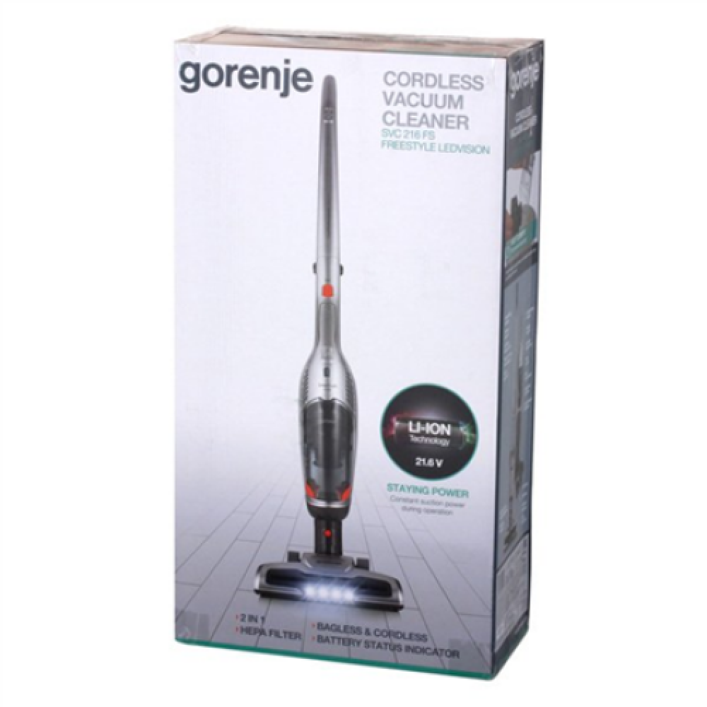 Gorenje Vacuum cleaner SVC216FS Handstick 2in1, 21.6 V, Operating time (max) 60 min, Silver, Warranty 24 month(s), Battery warranty 12 month(s)