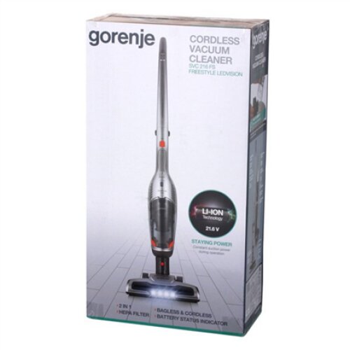 Gorenje Vacuum cleaner SVC216FS Handstick 2in1, 21.6 V, Operating time (max) 60 min, Silver, Warranty 24 month(s), Battery warranty 12 month(s)