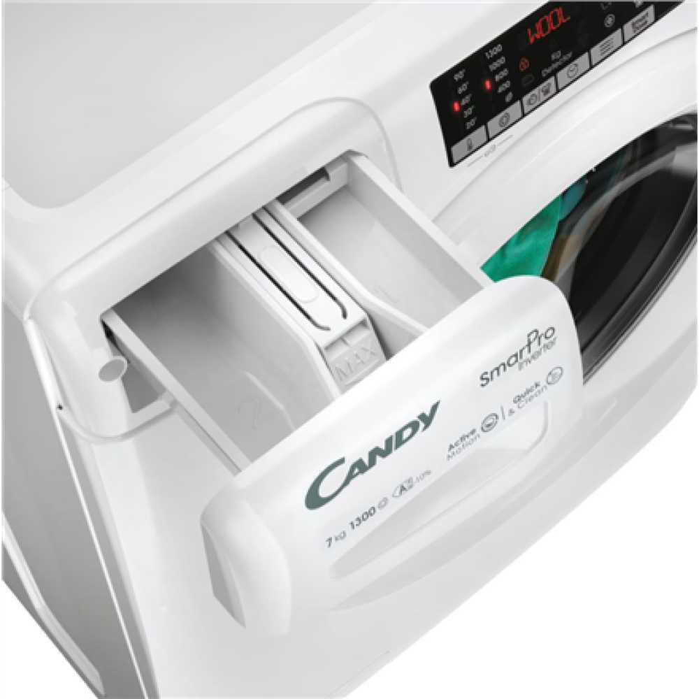 Candy Washing machine , CO4 374TWM6/1-S , Energy efficiency class A , Front loading , Washing capacity 7 kg , 1300 RPM , Depth 45.4 cm , Width 60 cm , Display , 4-digit , Direct drive , Wi-Fi , White