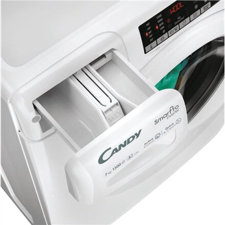 Candy , Washing machine , CO4 374TWM6/1-S , Energy efficiency class A , Front loading , Washing capacity 7 kg , 1300 RPM , Depth 45.4 cm , Width 60 cm , Display , 4-digit , Direct drive , Wi-Fi , White