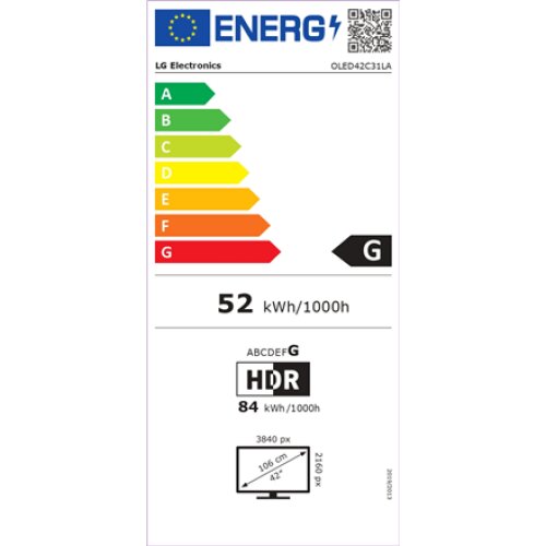 LG , OLED42C31LA , 42 (106 cm) , Smart TV , webOS 23 , 4K UHD OLED