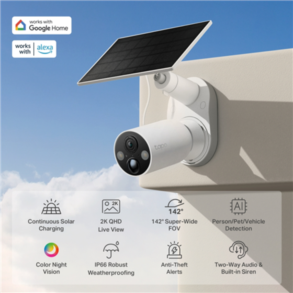 TP-LINK , C425 KIT , Solar-Powered Security Camera Kit , Bullet , 4 MP , F/2.1 , H.264 , microSD, Max. 512GB