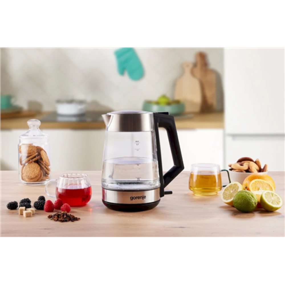 Gorenje K17OGS , Kettle , Electric , 1.7 L , 2200 W , 360° rotational base , Stainless steel/Glass , Stainless steel