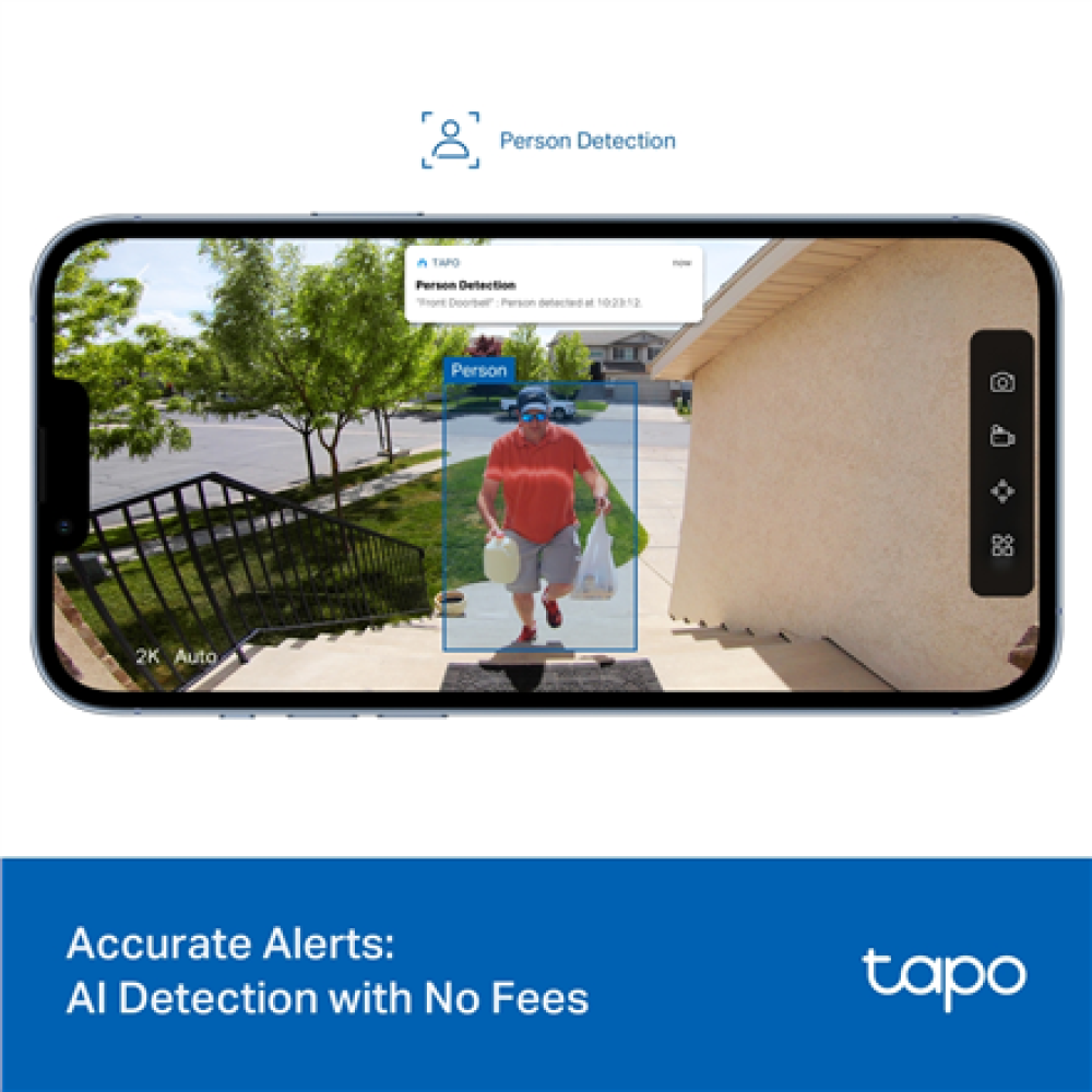 TP-LINK 2K Battery Video Doorbell , Tapo D205 , 3 MP , 2.4mm/F2.2 , IP54 , H.264 , Micro SD, Max. 512