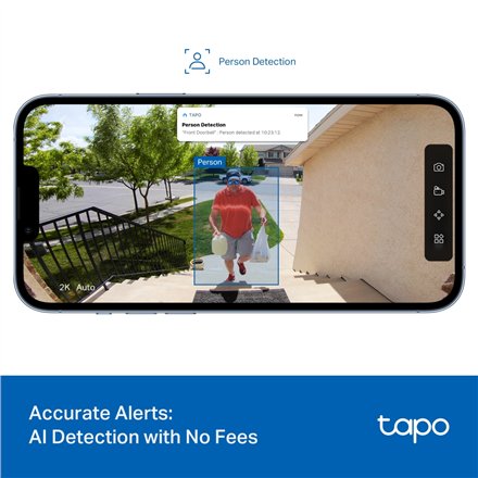 TP-LINK 2K Battery Video Doorbell , Tapo D205 , 3 MP , 2.4mm/F2.2 , IP54 , H.264 , Micro SD, Max. 512