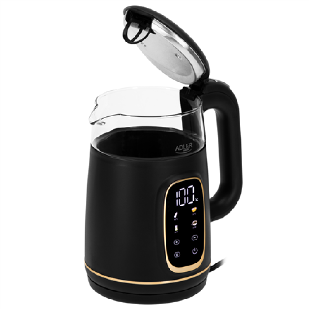 Adler Kettle with LED Display , AD 1305 , Electric , 2200 W , 1.7 L , Plastic , 360° rotational base , Black/Gold