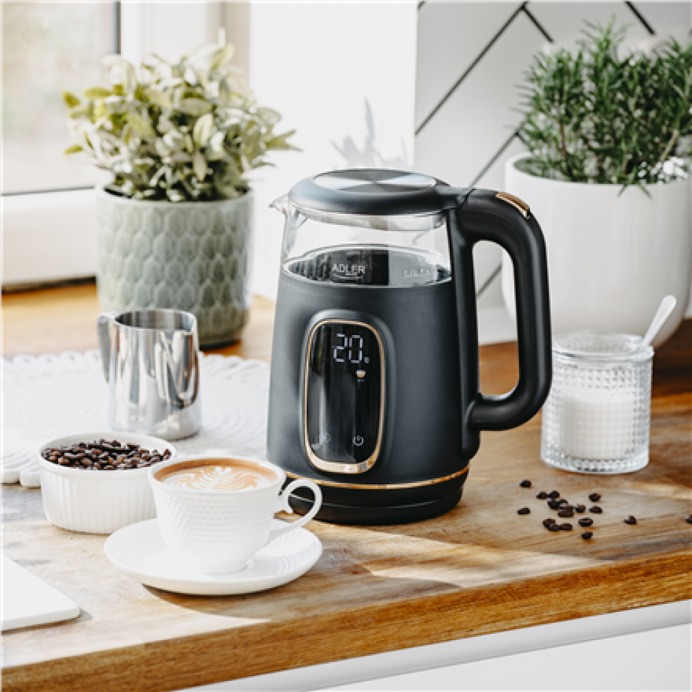 Adler Kettle with LED Display , AD 1305 , Electric , 2200 W , 1.7 L , Plastic , 360° rotational base , Black/Gold