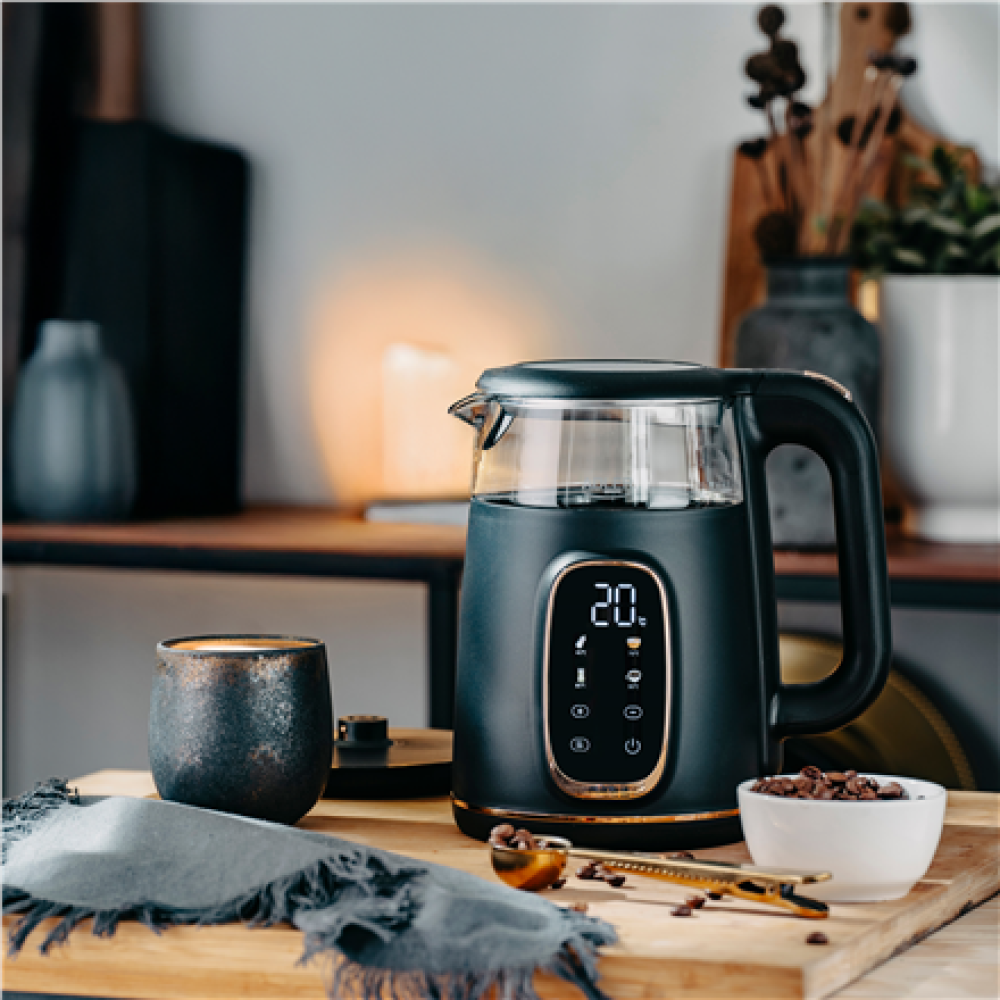 Adler Kettle with LED Display , AD 1305 , Electric , 2200 W , 1.7 L , Plastic , 360° rotational base , Black/Gold