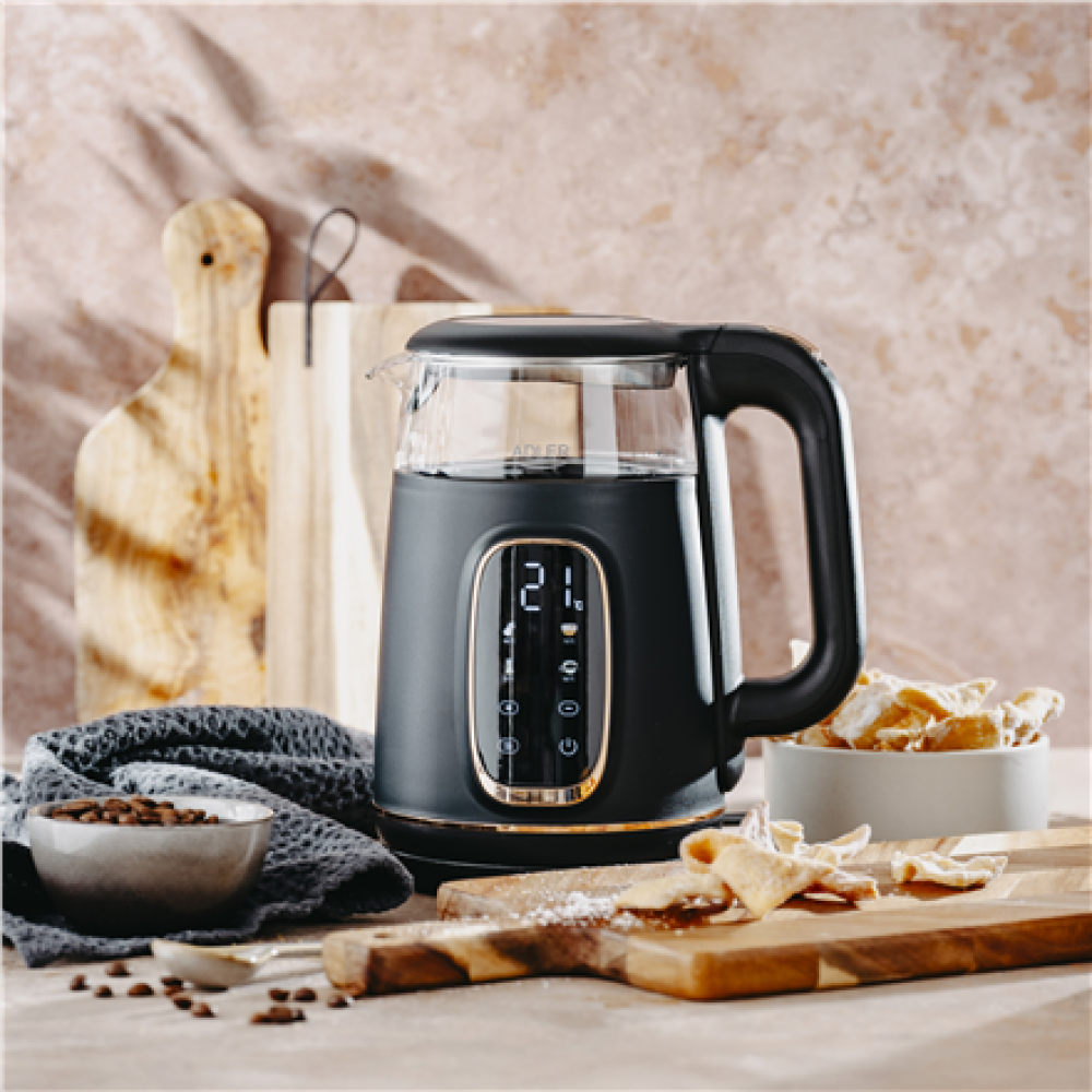 Adler Kettle with LED Display , AD 1305 , Electric , 2200 W , 1.7 L , Plastic , 360° rotational base , Black/Gold