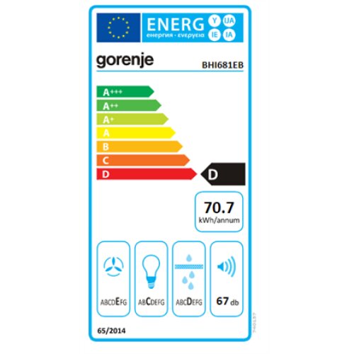 Gorenje , Hood , BHI681EB , Canopy , Energy efficiency class D , Width 58 cm , 370 m³/h , Mechanical control , LED , Black
