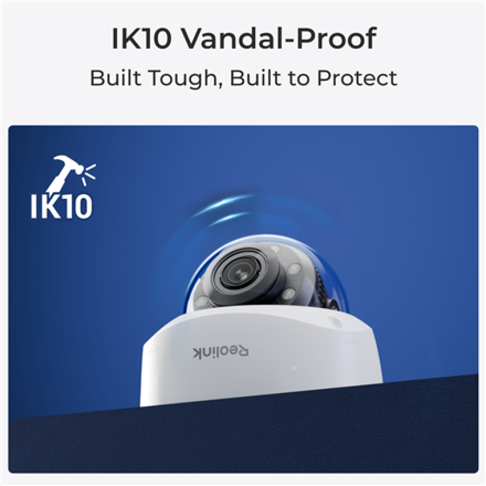 Reolink , 4K PoE IK10 Camera with 5X Optical Zoom , P437 , Dome , 8 MP , 2.7-13.5mm , IP67 , H.265 , Micro SD, Max. 256 GB