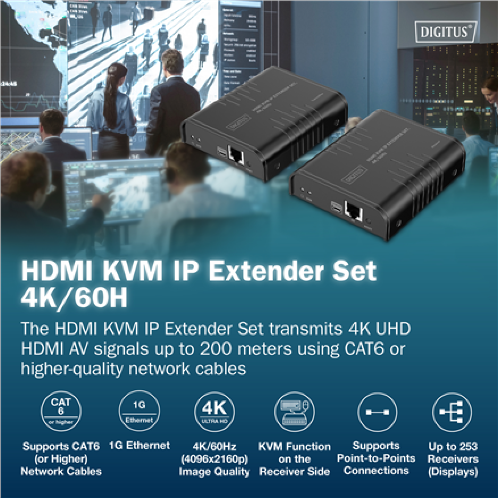 Digitus HDMI KVM IP Extender Set, 4K/60Hz , DS-55355