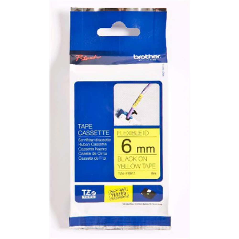 Brother , TZe-FX611 Flexible ID Laminated Tape , Black on Yellow , TZe , 8 m , 6 cm