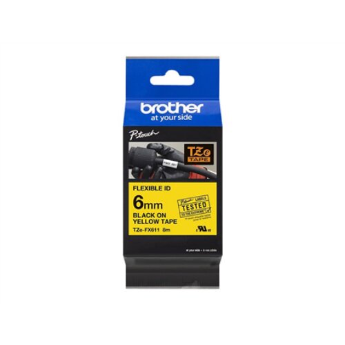 Brother , TZe-FX611 Flexible ID Laminated Tape , Black on Yellow , TZe , 8 m , 6 cm