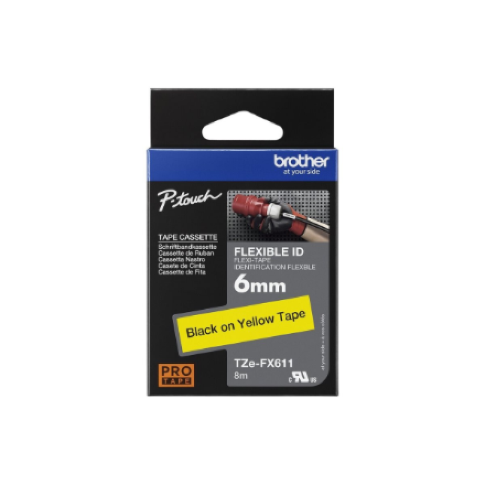 Brother , TZe-FX611 Flexible ID Laminated Tape , Black on Yellow , TZe , 8 m , 6 cm