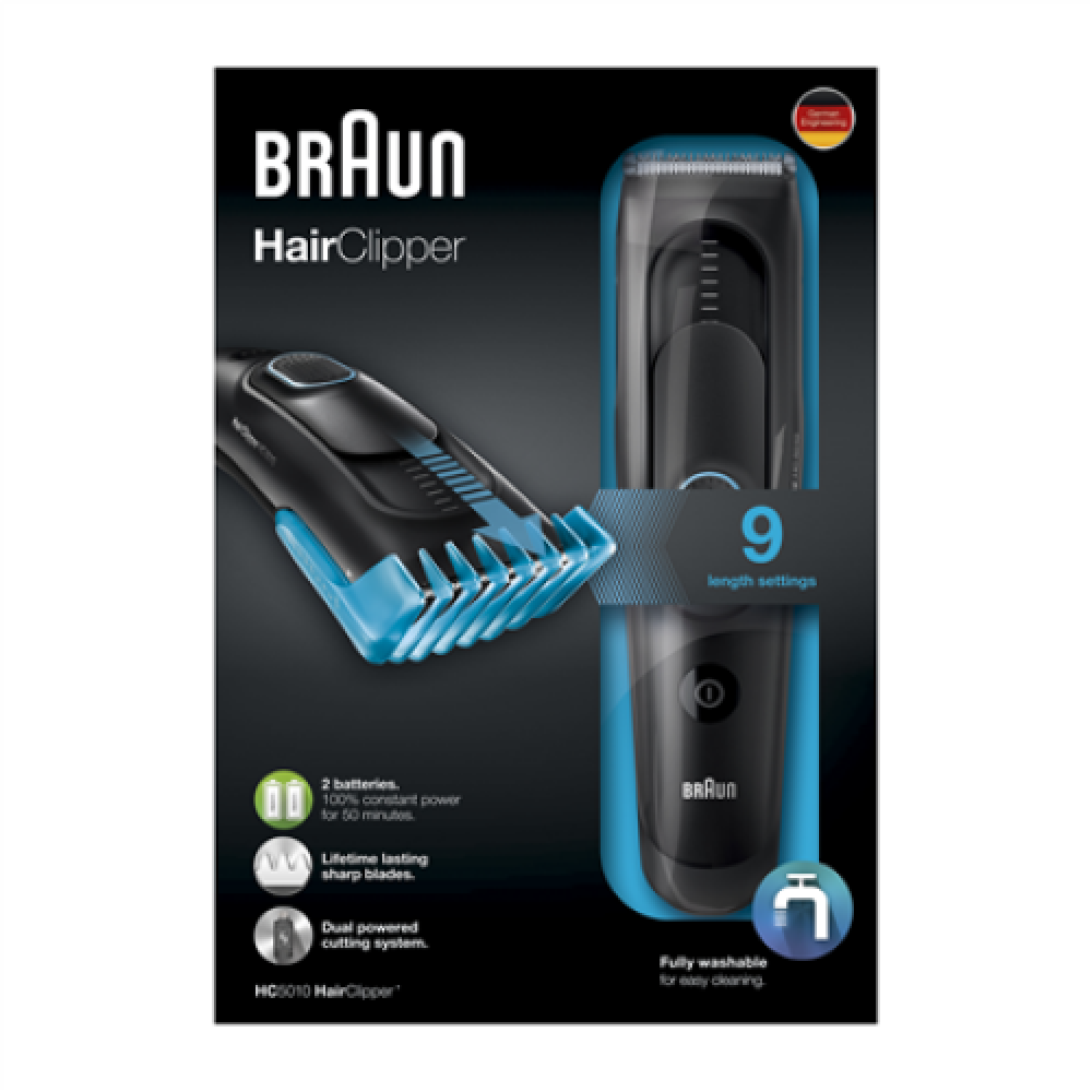 Braun Hair clipper HC5010 Cordless, Yes, Number of length steps 8 length steps, Black