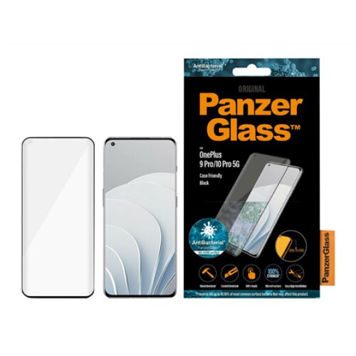 PanzerGlass Screen protector OnePlus 9 Pro Glass Black Case friendly Protects the entire screen; Antibacterial glass; 100% touch; Shock absorbing