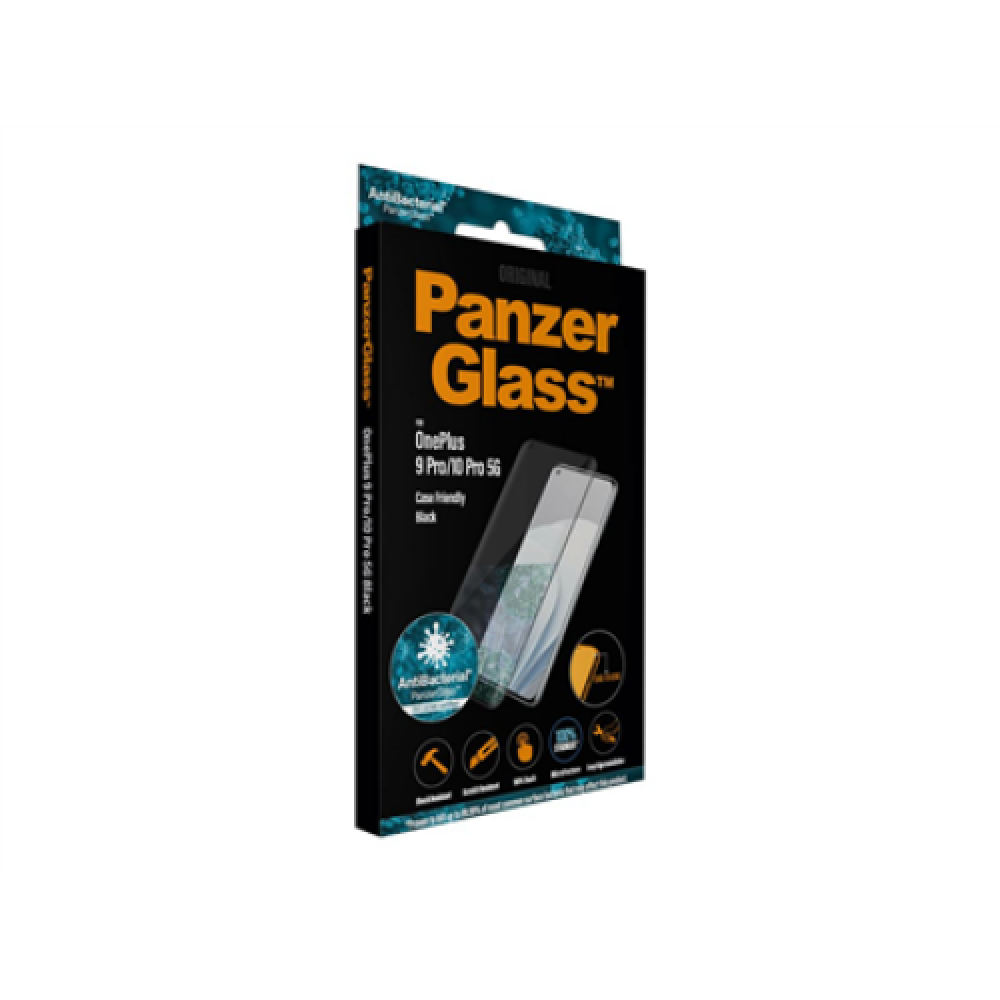 PanzerGlass Screen protector OnePlus 9 Pro Glass Black Case friendly Protects the entire screen; Antibacterial glass; 100% touch; Shock absorbing