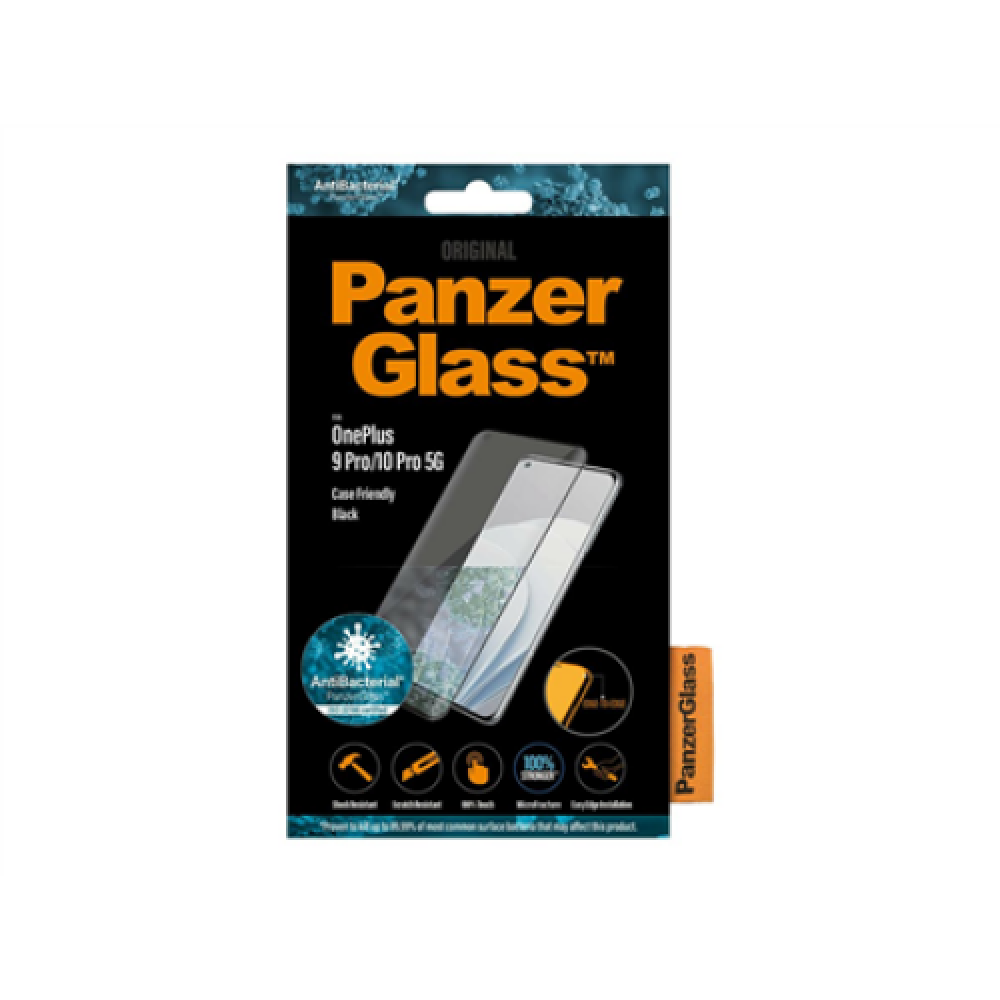 PanzerGlass Screen protector OnePlus 9 Pro Glass Black Case friendly Protects the entire screen; Antibacterial glass; 100% touch; Shock absorbing