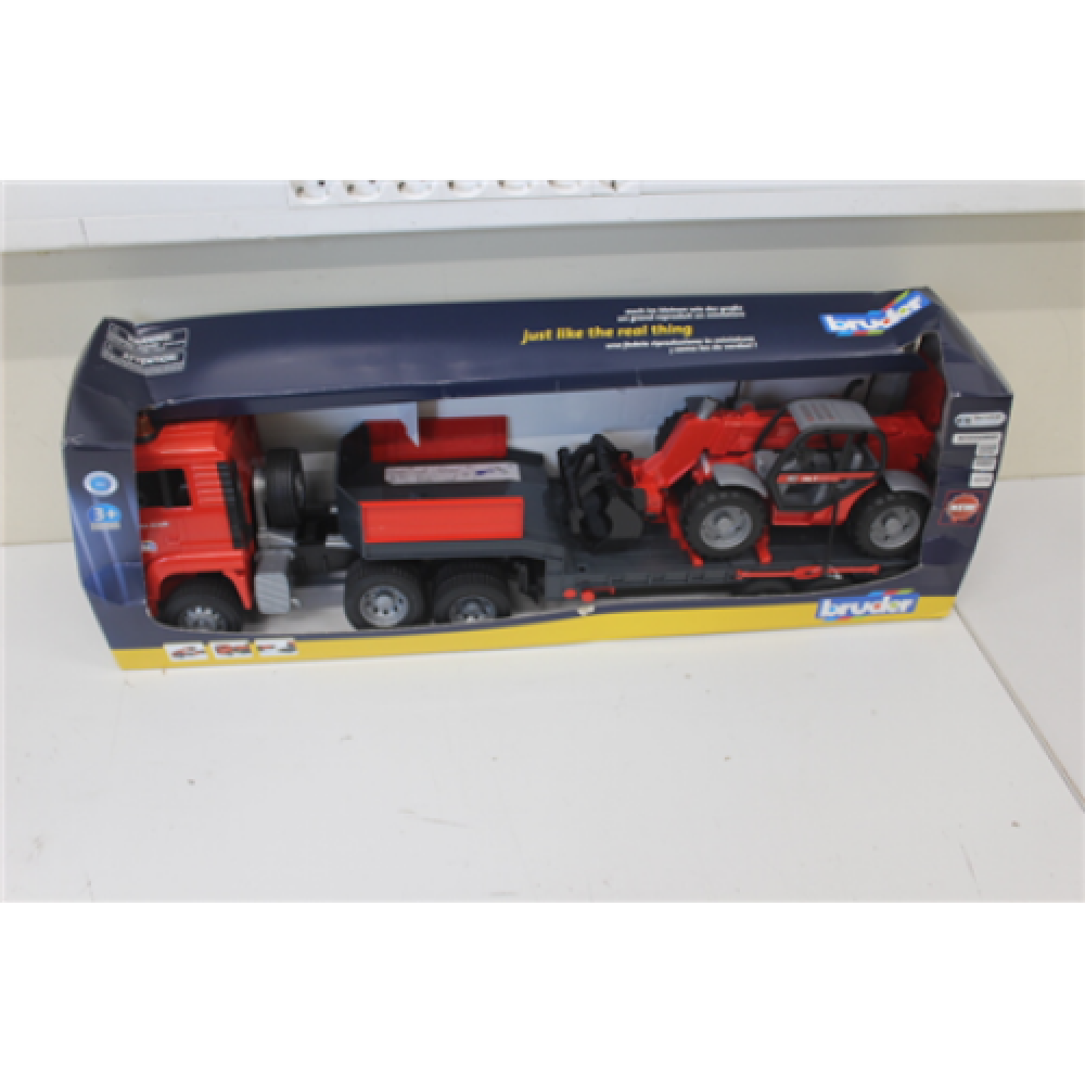 SALE OUT. BRUDER 1:16 MAN TGA low loader truck with telescopic loader MLT 633, 02774 Bruder DAMAGED PACKAGING, SCRATCHES