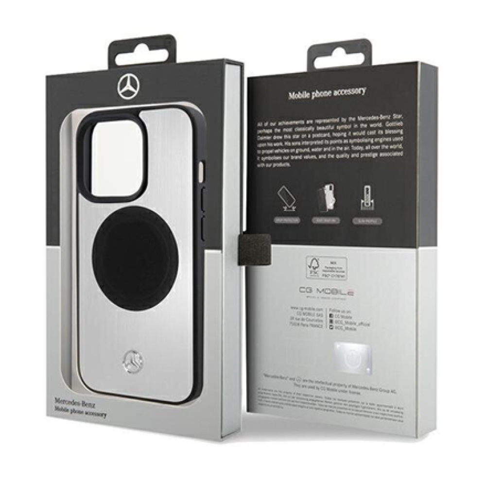 Mercedes MEHMP15L23ACMS iPhone 15 Pro 6.1 Silver Hardcase Leather & Aluminum MagSafe , Mercedes