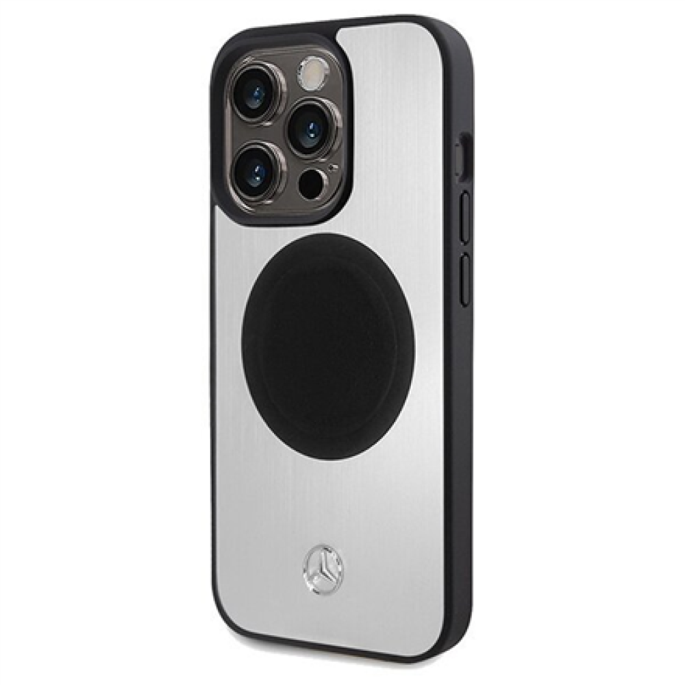 Mercedes MEHMP15L23ACMS iPhone 15 Pro 6.1 Silver Hardcase Leather & Aluminum MagSafe , Mercedes