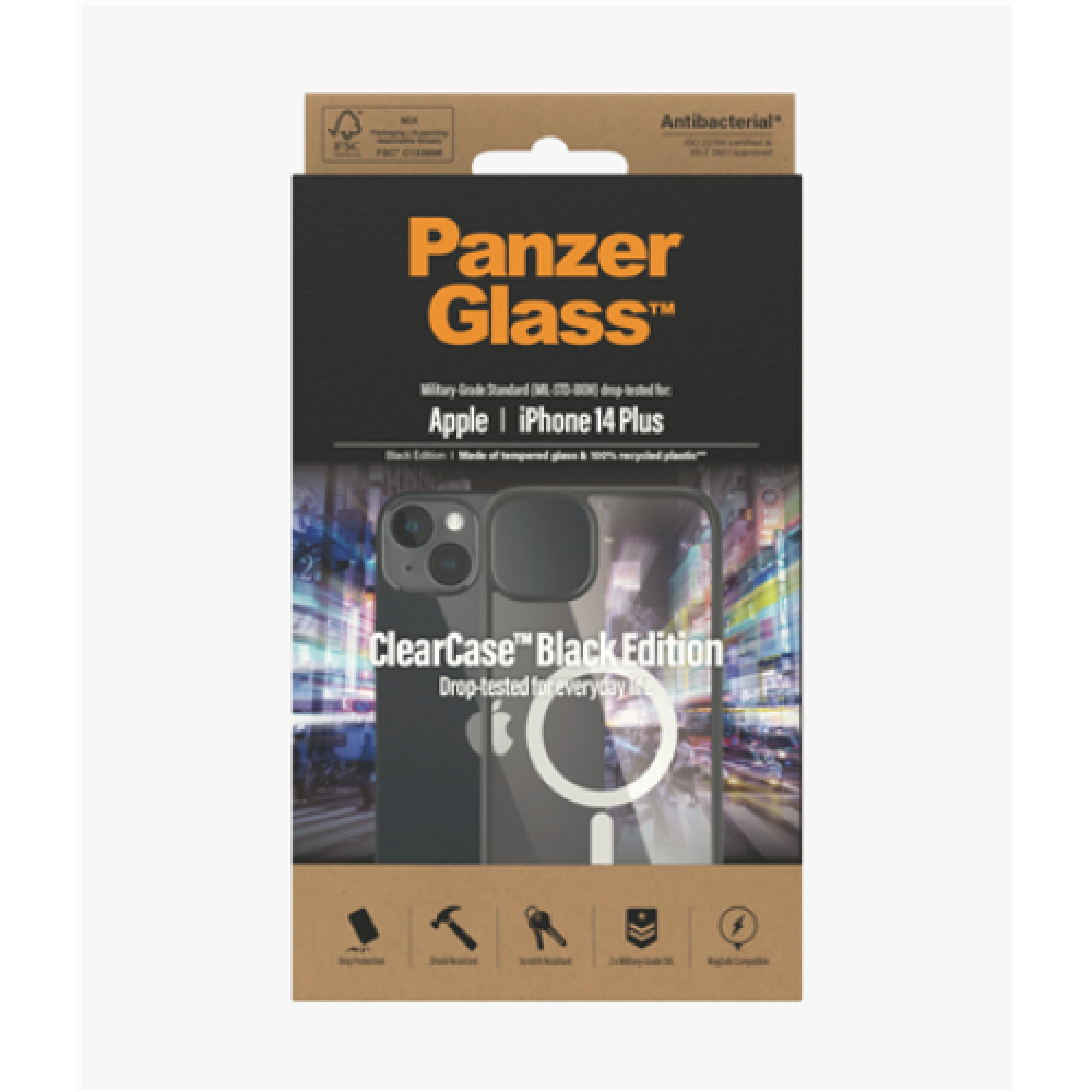 PanzerGlass ClearCase with Black Frame MagSafe Compatible Apple, iPhone 14 Plus, Clear
