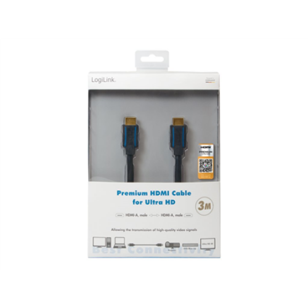 Logilink , Premium HDMI Cable for Ultra HD , Black , HDMI male (type A) , HDMI male (type A) , HDMI to HDMI , 3 m