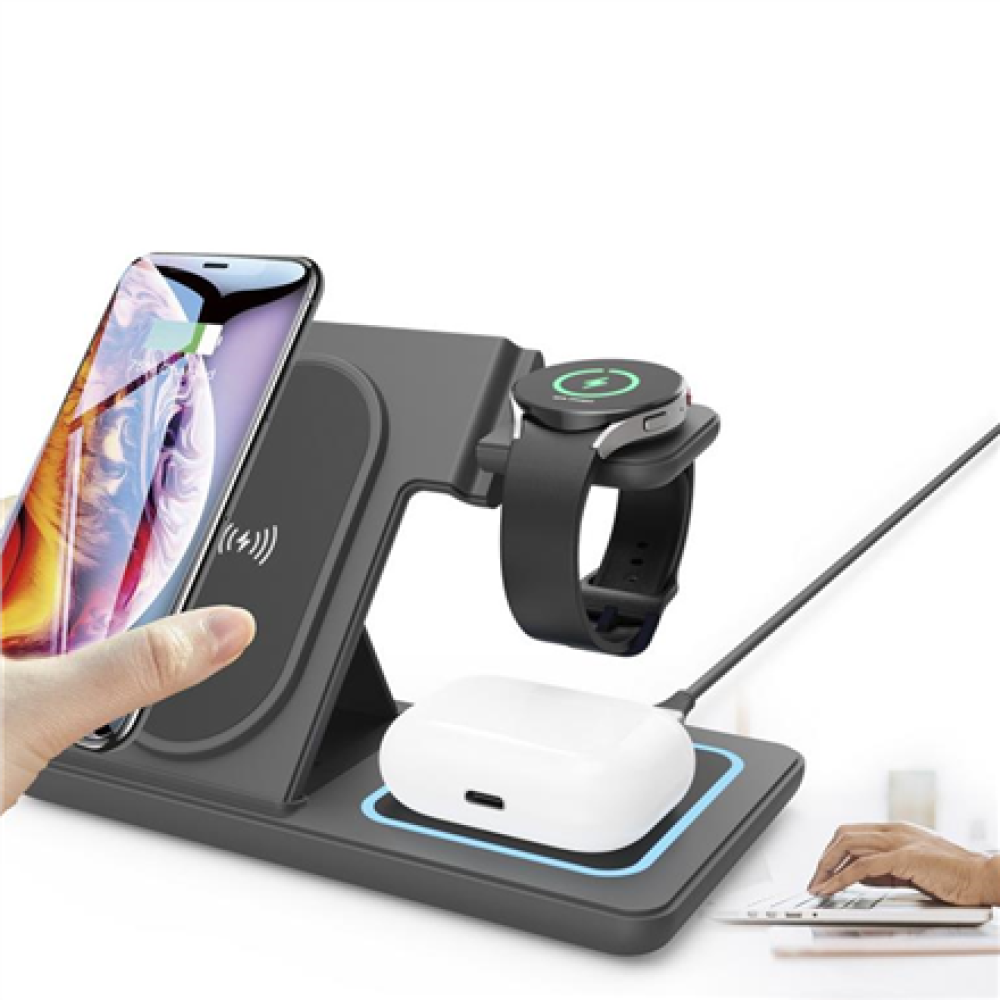 Gembird 3-in-1 foldable wireless charger stand, 15 W, Samsung watch , TA-WPC31S-01-BK