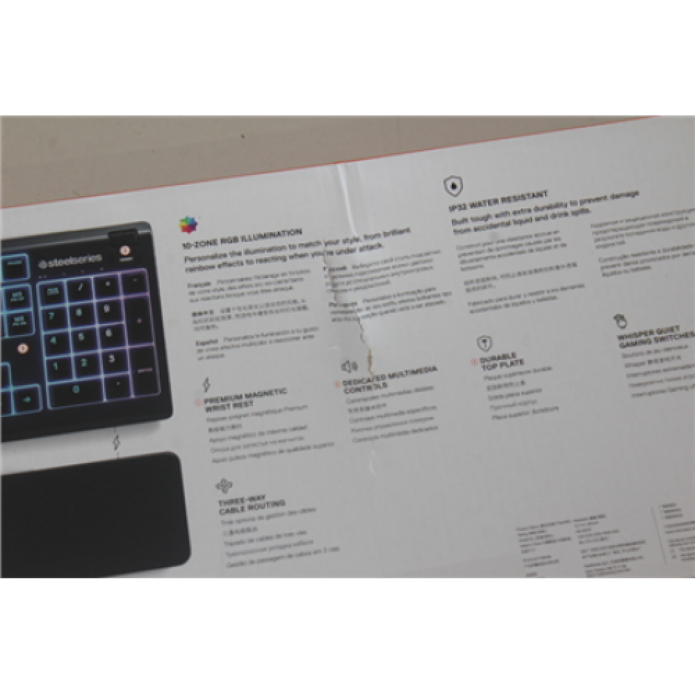 SALEOUT: , SteelSeries , Apex 3 , Gaming keyboard , Wired , RGB LED light , US , DAMAGED PACKAGING , Black