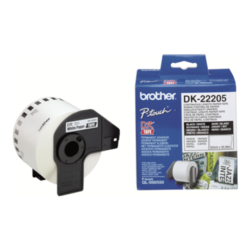 Brother , DK-22205 Continuous Length Paper Label , White , DK , 30.5 m