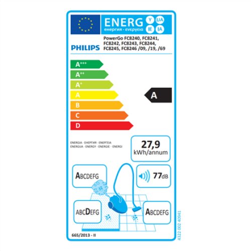 Philips , Vacuum cleaner , PowerGo FC8241/09 , Bagged , Power 750 W , Dust capacity 3 L , Black