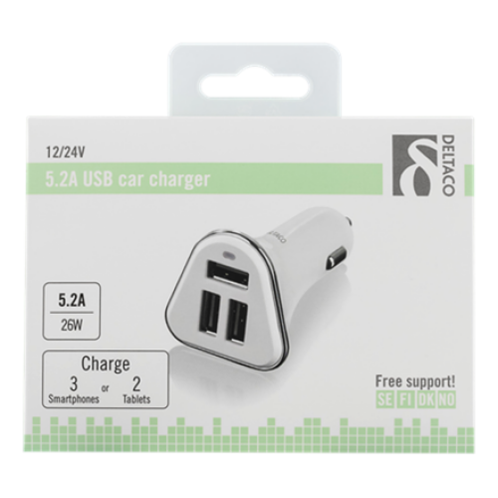 DELTACO Car Charger 3xUSB 5.2A